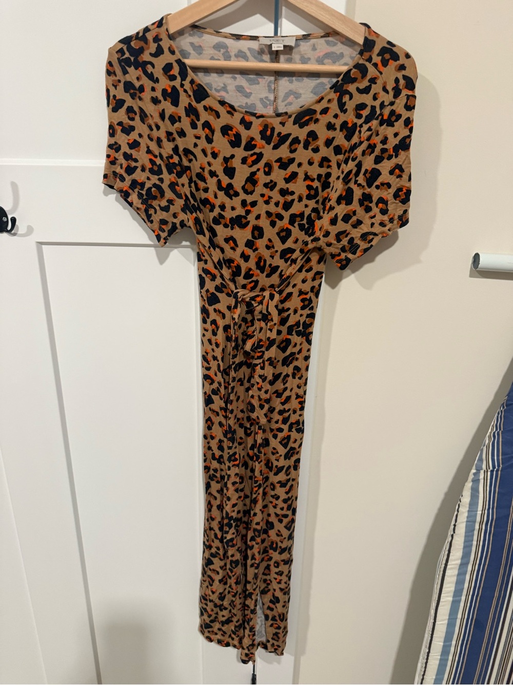 LOFT Leopard-Print Tie-Waist Maxi Dress - Camel/Black/Rust